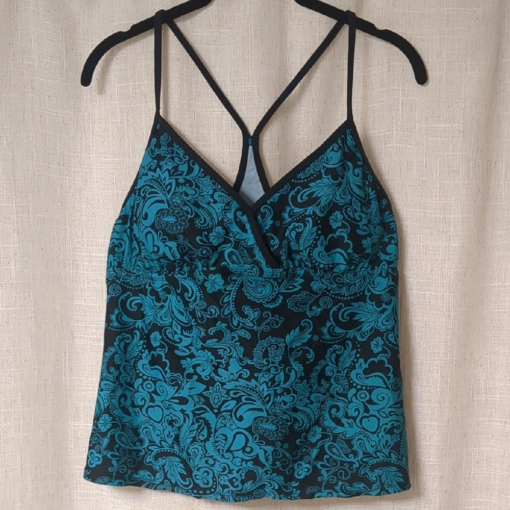 Merona Teal & Black Tankini Swim Top